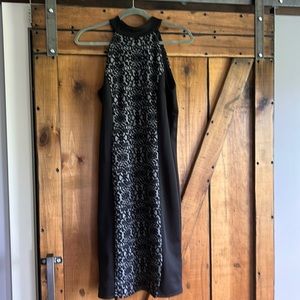 Women’s medium black dress with lace overlay NWT Midi length